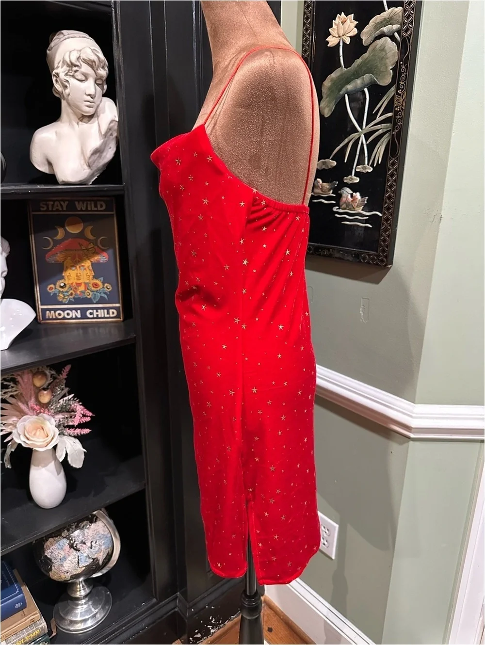 Zaful Red Velvet Celestial Star Mini Bodycon Dress – Size M